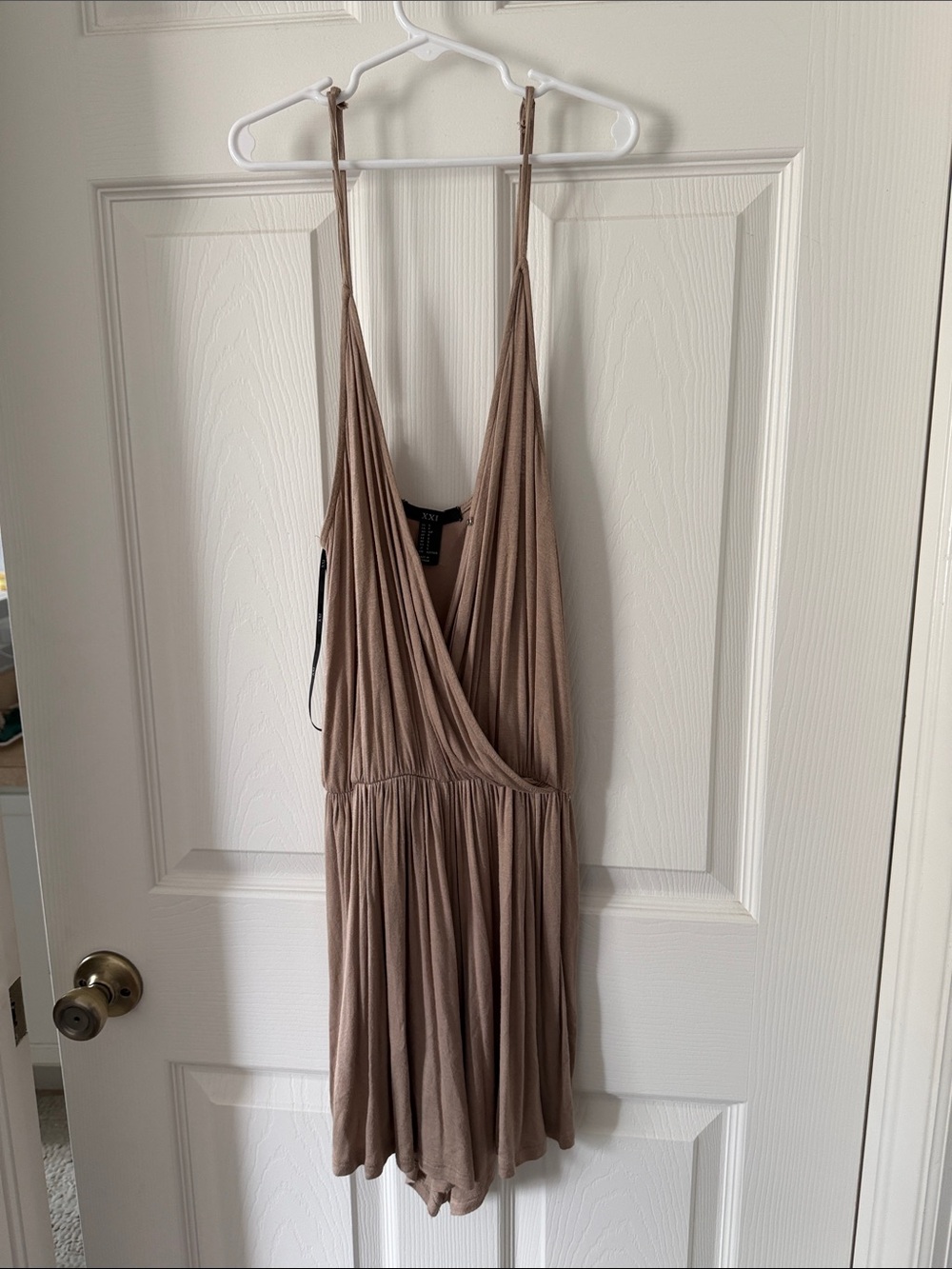 Taupe Sleeveless Wrap-Front Women's Dress